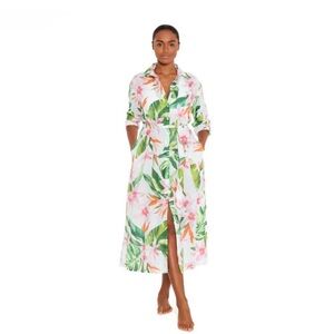 LAUREN Ralph Lauren Tropical Floral Midi Shirt Dress Size Medium